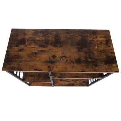 Wood And Metal Bakers Rack With 4 Shelves And Wire Basket Brown/Black - Benzara 8 Wood And Metal Bakers Rack With 4 Shelves And Wire Basket Brown/Black - Benzara - Image 6