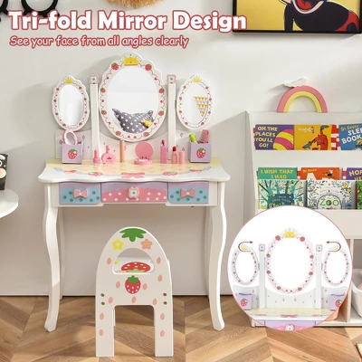 Costway Kids Vanity Princess Makeup Dressing Table Chair Set W/ Tri-fold Mirror White 7 Costway Kids Vanity Princess Makeup Dressing Table Chair Set W/ Tri-fold Mirror White - Image 5