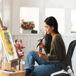 Costway Mesh Drafting Chair Mid Back Office Chair Adjustable Height Flip-Up Arm Black -Furniture Hotsale Shop GUEST aabad50f eab7 4234 9551 c6c508ede4ad