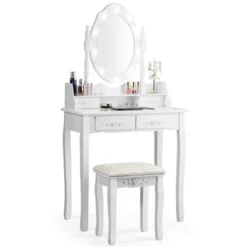 Costway Makeup Vanity Dressing Table Set W/10 Dimmable Bulbs Cushioned Stool -Furniture Hotsale Shop GUEST abf3b224 e21c 4dee 90b0 9ad559e0144b