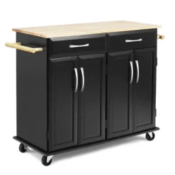 Costway Rolling Kitchen Trolley Island Black Cart Wood Top Storage Cabinet Utility W/ Drawers -Furniture Hotsale Shop GUEST adc87625 b171 4c6f a98d 9bed04622e93