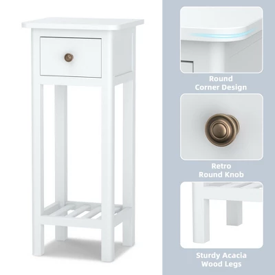 Costway 2 Tier End Bedside Sofa Side Table With Drawer Shelf Acacia Wood Nightstand White 9 Costway 2 Tier End Bedside Sofa Side Table With Drawer Shelf Acacia Wood Nightstand White - Image 7