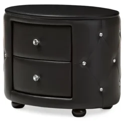 Davina Hollywood Glamour Style Oval 2 - Drawer Faux Leather Upholstered Nightstand - Baxton Studio -Furniture Hotsale Shop GUEST aeb8a374 8df4 470d b8aa a74019d4d45c