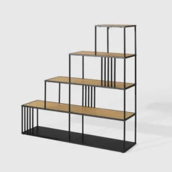 55.5" Modern 4 Shelf With Metal Bar Room Divider Bookcase Coastal Oak/Black - Saracina Home 14 55.5" Modern 4 Shelf With Metal Bar Room Divider Bookcase Coastal Oak/Black - Saracina Home -Furniture Hotsale Shop GUEST b0dd5f61 84fc 4575 9f0d 8fd93ec26adc