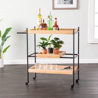 Jengarn Rolling Bar Cart Natural/Black - Aiden Lane 5 Jengarn Rolling Bar Cart Natural/Black - Aiden Lane - Image 3