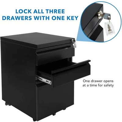 Mount-It! Mobile File Cabinet With 3 Drawers, Under Desk Rolling Storage , Black 6 Mount-It! Mobile File Cabinet With 3 Drawers, Under Desk Rolling Storage , Black - Image 4