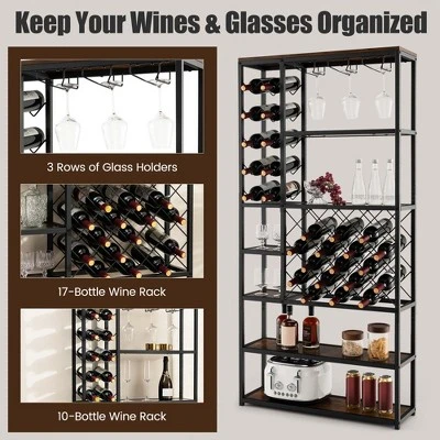 Costway Industrial Wine Rack Multi-purpose Freestanding Bakers Rack With Glass Holder 7 Costway Industrial Wine Rack Multi-purpose Freestanding Bakers Rack With Glass Holder - Image 5
