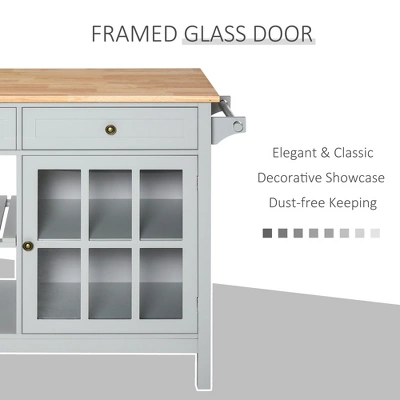 HOMCOM Kitchen Island Utility Storage Trolley Cart With Rubber Wood Top, Towel Rack, 2 Cabinets & Drawers For Dining Room 5 HOMCOM Kitchen Island Utility Storage Trolley Cart With Rubber Wood Top, Towel Rack, 2 Cabinets & Drawers For Dining Room - Image 3