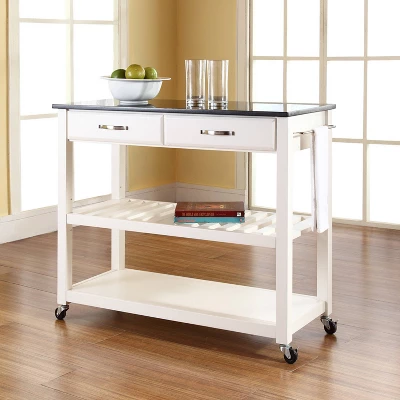 Granite Top Kitchen Prep Cart White/Black - Crosley 3 Granite Top Kitchen Prep Cart White/Black - Crosley