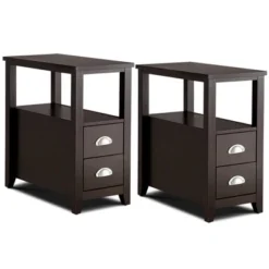 Tangkula 2-Piece Retro Side End Table Rectangular Nightstand With 2 Drawers & Shelf Coffee/Brown 13 Tangkula 2-Piece Retro Side End Table Rectangular Nightstand With 2 Drawers & Shelf Coffee/Brown -Furniture Hotsale Shop GUEST b6f8421f fa4d 4d23 a660 f04706d6f63e