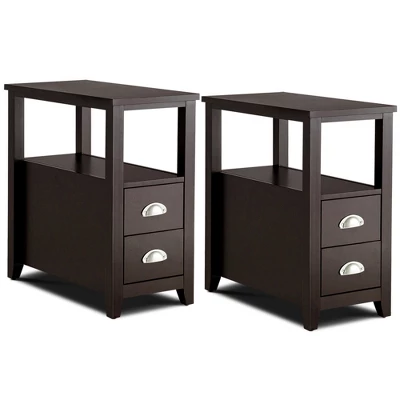 Tangkula 2-Piece Retro Side End Table Rectangular Nightstand With 2 Drawers & Shelf Coffee/Brown 8 Tangkula 2-Piece Retro Side End Table Rectangular Nightstand With 2 Drawers & Shelf Coffee/Brown - Image 6