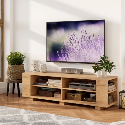 Costway 59'' Wood TV Stand Console Storage Entertainment Media Center With Shelf Natural 3 Costway 59'' Wood TV Stand Console Storage Entertainment Media Center With Shelf Natural