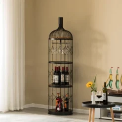 Vintiquewise Creative Bottle Shaped Black Wine Holder Rack Holder For Dining Room, Office, And Entryway