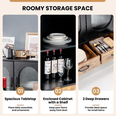 Costway Kitchen Storage Cabinet Freestanding Buffet Sideboard W/ 2 Glass Doors & Drawers 10 Costway Kitchen Storage Cabinet Freestanding Buffet Sideboard W/ 2 Glass Doors & Drawers - Image 8