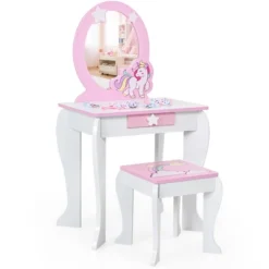 Costway Kids Vanity Makeup Dressing Table Chair Set Wooden W/ Mirror Drawer -Furniture Hotsale Shop GUEST ba721f2b 59fd 4b88 b030 145c7b6c6d61