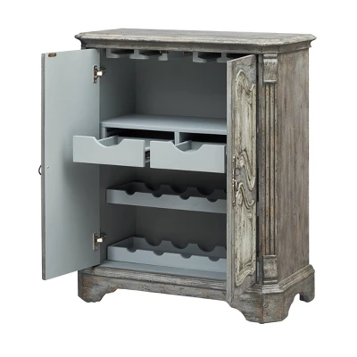 Operose Ville 2 Door Wine Cabinet With White Door Insets Distressed Gray Blue - Treasure Trove Accents 4 Operose Ville 2 Door Wine Cabinet With White Door Insets Distressed Gray Blue - Treasure Trove Accents - Image 2