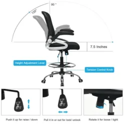 Costway Mesh Drafting Chair Mid Back Office Chair Adjustable Height Flip-Up Arm Black -Furniture Hotsale Shop GUEST bc5f2a56 7487 4076 9e41 df666a2dd7ea