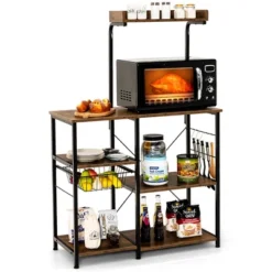 Costway 4-Tier Vintage Kitchen Baker's Rack Utility Microwave Stand W/ Basket & 5 Hooks -Furniture Hotsale Shop GUEST bc717fd5 fe56 40e6 a3fd a227876a02f6