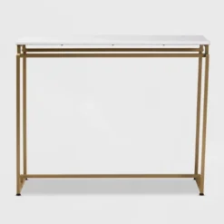 Renzo Metal Console Table With Faux Marble Tabletop White/Gold - Baxton Studio