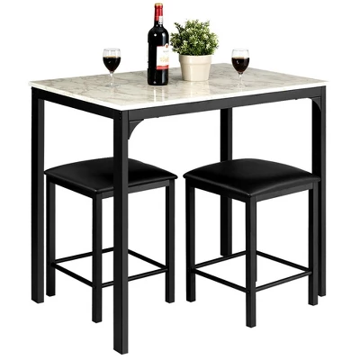 3 Piece Counter Height Dining Set Faux Marble Table 2 Chairs Kitchen Bar 13 3 Piece Counter Height Dining Set Faux Marble Table 2 Chairs Kitchen Bar - Image 11