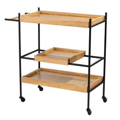 Jengarn Rolling Bar Cart Natural/Black - Aiden Lane 9 Jengarn Rolling Bar Cart Natural/Black - Aiden Lane - Image 7