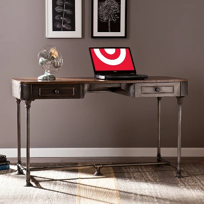 Southern Enterprises Elmore 2 Drawer Wood/Metal Writing Desk - Tobacco - Aiden Lane 3 Southern Enterprises Elmore 2 Drawer Wood/Metal Writing Desk - Tobacco - Aiden Lane