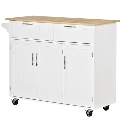 HOMCOM 48" Modern Kitchen Island Cart On Wheels With Storage Drawers, Rolling Utility Cart With Adjustable Shelves, Cabinets And Towel Rack 5 HOMCOM 48" Modern Kitchen Island Cart On Wheels With Storage Drawers, Rolling Utility Cart With Adjustable Shelves, Cabinets And Towel Rack - Image 3