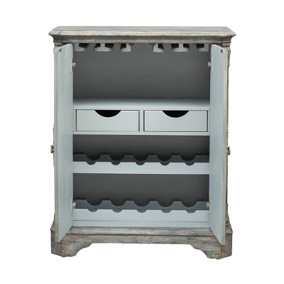 Operose Ville 2 Door Wine Cabinet With White Door Insets Distressed Gray Blue - Treasure Trove Accents 5 Operose Ville 2 Door Wine Cabinet With White Door Insets Distressed Gray Blue - Treasure Trove Accents - Image 3