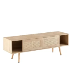 Rattan TV Stand, Entertainment Center With Sliding Doors, TV Console Cabinet With Adjustable Shelf, Natural-ModernLuxe -Furniture Hotsale Shop GUEST c5d2ec34 baa1 42b9 92ca ad15e55bbe5d