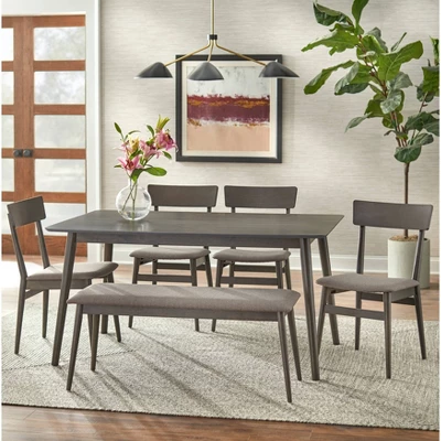 6Pc Newington Dining Set With Bench Charcoal Gray - Lifestorey 3 6Pc Newington Dining Set With Bench Charcoal Gray - Lifestorey