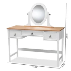 3 Drawer Sylvie Wood Vanity Table With Mirror White - Baxton Studio -Furniture Hotsale Shop GUEST c9cb1ce5 f691 48fb ae6a 2821b306e12b