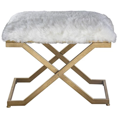Uttermost Farran 23 3/4" Wide White Faux Fur Small Industrial Bench 3 Uttermost Farran 23 3/4" Wide White Faux Fur Small Industrial Bench