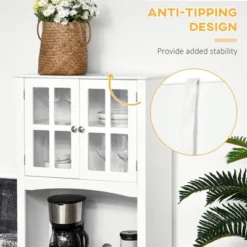 HOMCOM 67" Modern Buffet With Hutch, Louvered Kitchen Pantry Microwave Cabinet With Framed Glass Doors And 2 Drawers, White -Furniture Hotsale Shop GUEST cd214aff 26a5 4e9a a74b 439396f2586c