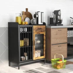 Costway Kitchen Sideboard Buffet Bar Cabinet Accent Cupboard With Metal Glass Door & Drawer -Furniture Hotsale Shop GUEST ce0cd1c5 eed8 4fb1 bcc7 1fb1ca7daf77