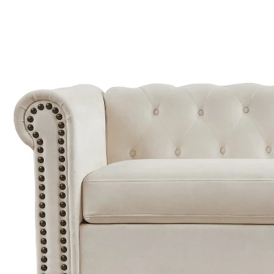 80.3" Classic Upholstered Sofa, Chesterfield Tufted Fabric Sofa Couch-ModernLuxe 6 80.3" Classic Upholstered Sofa, Chesterfield Tufted Fabric Sofa Couch-ModernLuxe - Image 4