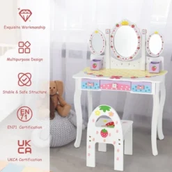 Costway Kids Vanity Princess Makeup Dressing Table Chair Set W/ Tri-fold Mirror White 17 Costway Kids Vanity Princess Makeup Dressing Table Chair Set W/ Tri-fold Mirror White -Furniture Hotsale Shop GUEST d0e6a9a4 44d3 4a2c ac0c 4ef970398a04
