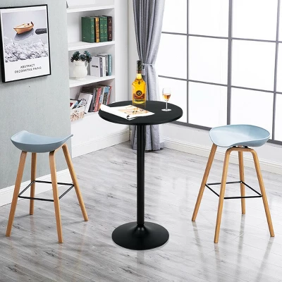 Costway 24" Round Pub Table Bistro Bar Height Cocktail Table W/Metal Base Indoor Black 5 Costway 24" Round Pub Table Bistro Bar Height Cocktail Table W/Metal Base Indoor Black - Image 3