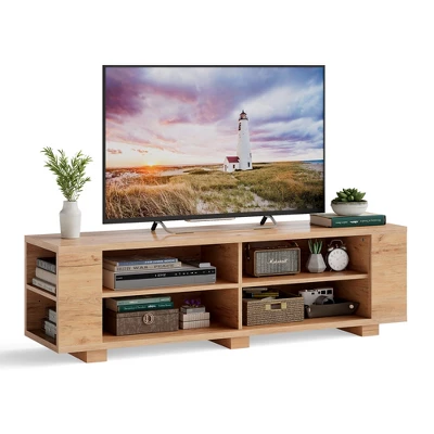Costway 59'' Wood TV Stand Console Storage Entertainment Media Center With Shelf Natural 10 Costway 59'' Wood TV Stand Console Storage Entertainment Media Center With Shelf Natural - Image 8