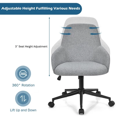 Costway Linen Accent Office Chair Adjustable Rolling Swivel Task Chair W/Armrest 7 Costway Linen Accent Office Chair Adjustable Rolling Swivel Task Chair W/Armrest - Image 5