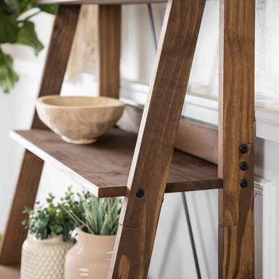 68.25" Boho 4 Tier Solid Wood Ladder Bookshelf Plant Stand - Saracina Home 9 68.25" Boho 4 Tier Solid Wood Ladder Bookshelf Plant Stand - Saracina Home - Image 7