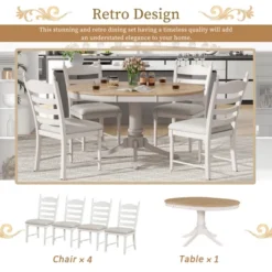 5-Piece Vintage Wood Extendable Dining Table Sets With 4 Upholstered Dining Chairs - ModernLuxe -Furniture Hotsale Shop GUEST d79ae5a5 0bab 4a2e 8158 f4e73d2e02a9