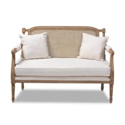 Clemence Upholstered Whitewashed Wood Sofa Loveseat Ivory/Oak - Baxton Studio -Furniture Hotsale Shop GUEST d94fa4f6 a255 4ee1 9ed4 ec507c7e71f5