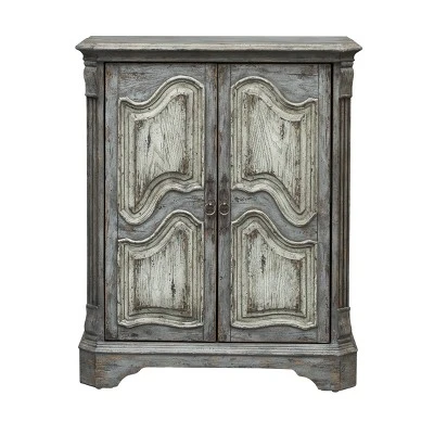 Operose Ville 2 Door Wine Cabinet With White Door Insets Distressed Gray Blue - Treasure Trove Accents 3 Operose Ville 2 Door Wine Cabinet With White Door Insets Distressed Gray Blue - Treasure Trove Accents