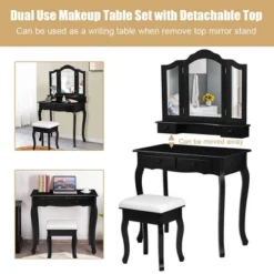 Costway Vanity Makeup Dressing Table Set W/Stool 4 Drawer&Mirror Jewelry Wood Desk Black -Furniture Hotsale Shop GUEST d999651d 9c02 4c57 9da3 72023f944092