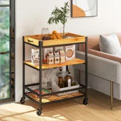 Costway 3-Tier Wine Bar Cart Rolling Rack Serving Trolley Detachable Top & Glass Holder -Furniture Hotsale Shop GUEST dad10b2e f7e9 4ed8 acf0 a01613aa0548