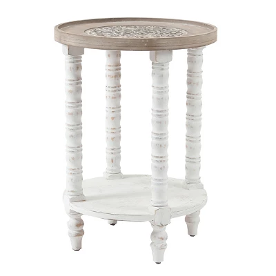 LuxenHome White And Natural Wood Round Accent Side Table With Storage. 3 LuxenHome White And Natural Wood Round Accent Side Table With Storage.