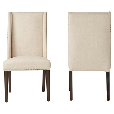 Set Of 2 Harlow Wingback Dining Chair With Nailheads Oatmeal - Inspire Q 3 Set Of 2 Harlow Wingback Dining Chair With Nailheads Oatmeal - Inspire Q