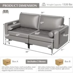 Costway Modern Loveseat 2-Seat Sofa Couch With 2 Bolsters Side Storage Pocket Grey/Red -Furniture Hotsale Shop GUEST df684de5 accb 4b6e 9e14 a9cd6b664ec5