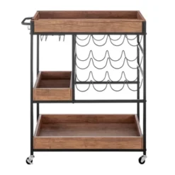 12 Bottles Rustic Walnut Wood And Metal Rolling Farmhouse Style Bar Cart Brown/Black - Danya B. -Furniture Hotsale Shop GUEST e37d8147 2bbe 41f9 a2ac 2c8e0f1ec012