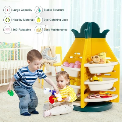 Costway Kids Toy Storage Organizer 360° Revolving Pineapple Shelf W/Plastic Bins 5 Costway Kids Toy Storage Organizer 360° Revolving Pineapple Shelf W/Plastic Bins - Image 3